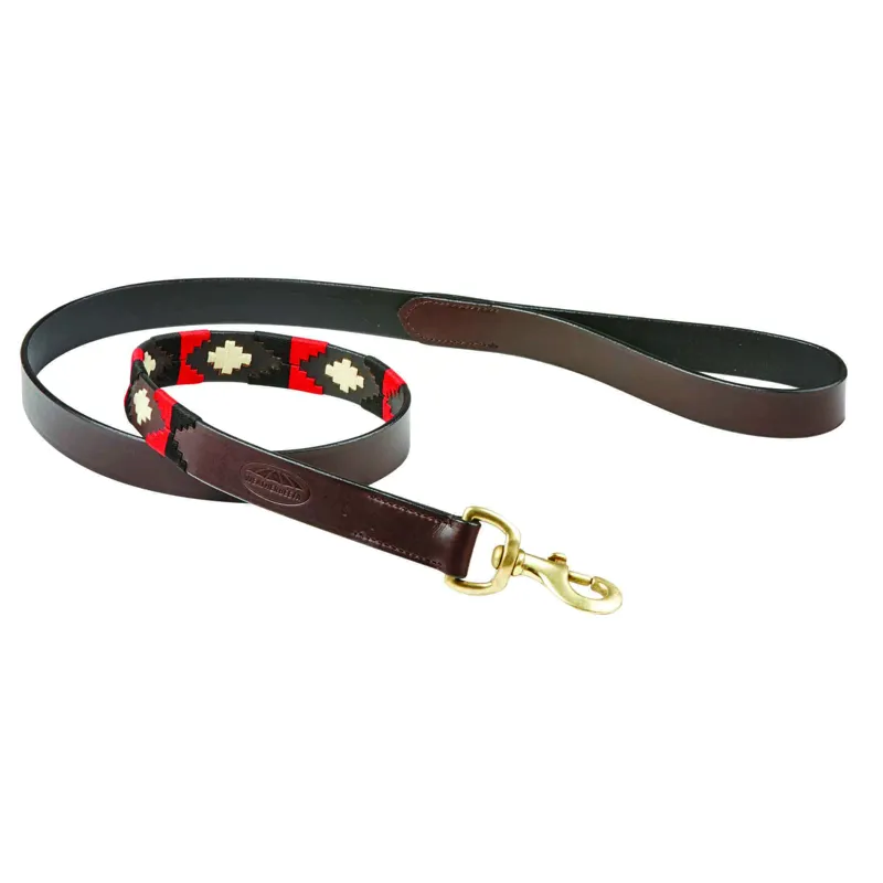 WeatherBeeta Polo Leather Dog Lead - Cowdray Brown/Black/Red/White