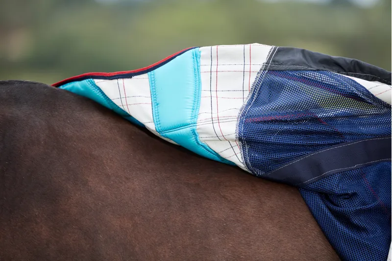 WeatherBeeta Breeze with Surcingle IV Combo Neck Fly Rug - White/Navy/Red-1