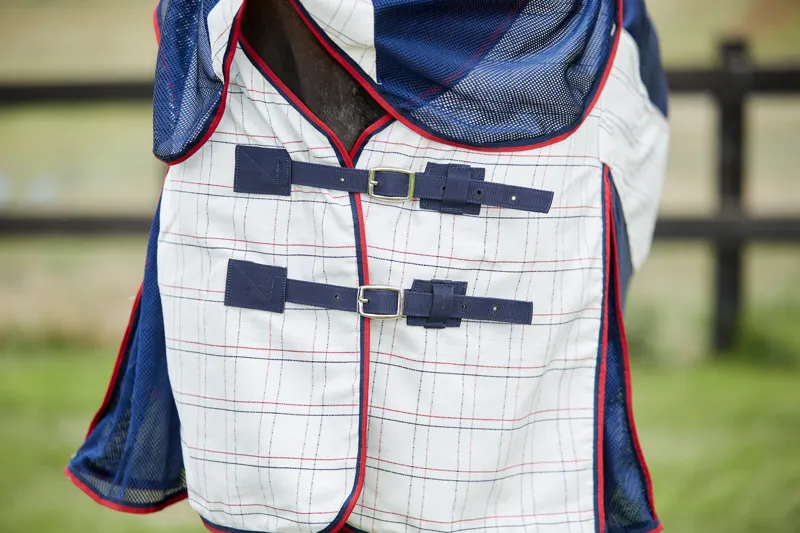 WeatherBeeta Breeze with Surcingle IV Combo Neck Fly Rug - White/Navy/Red-7