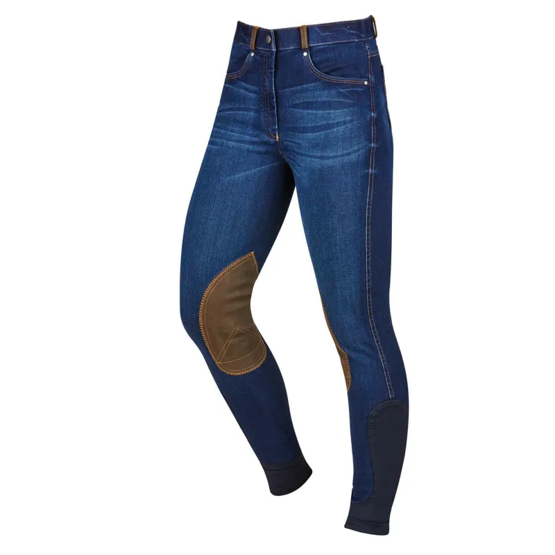 Dublin Ladies Shona Knee Patch Denim Breeches - Blue Denim/Navy