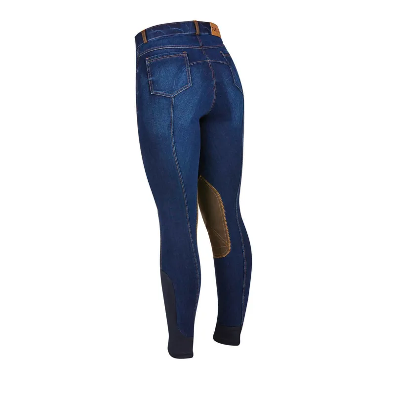 Dublin Ladies Shona Knee Patch Denim Breeches - Blue Denim/Navy-1