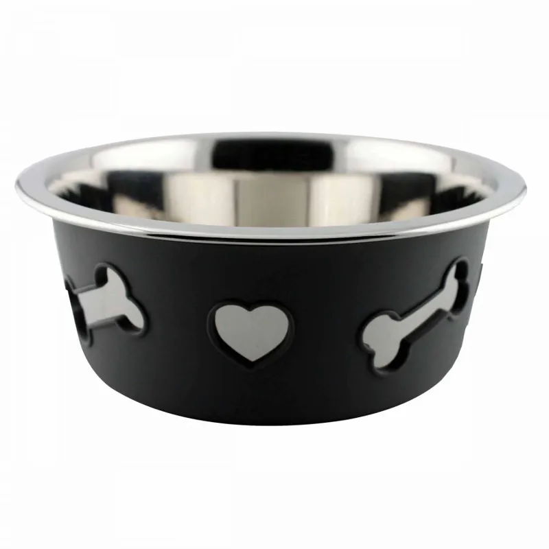 WeatherBeeta Non-Slip Stainless Steel Silicone Dog Bowl - Dark Grey-2