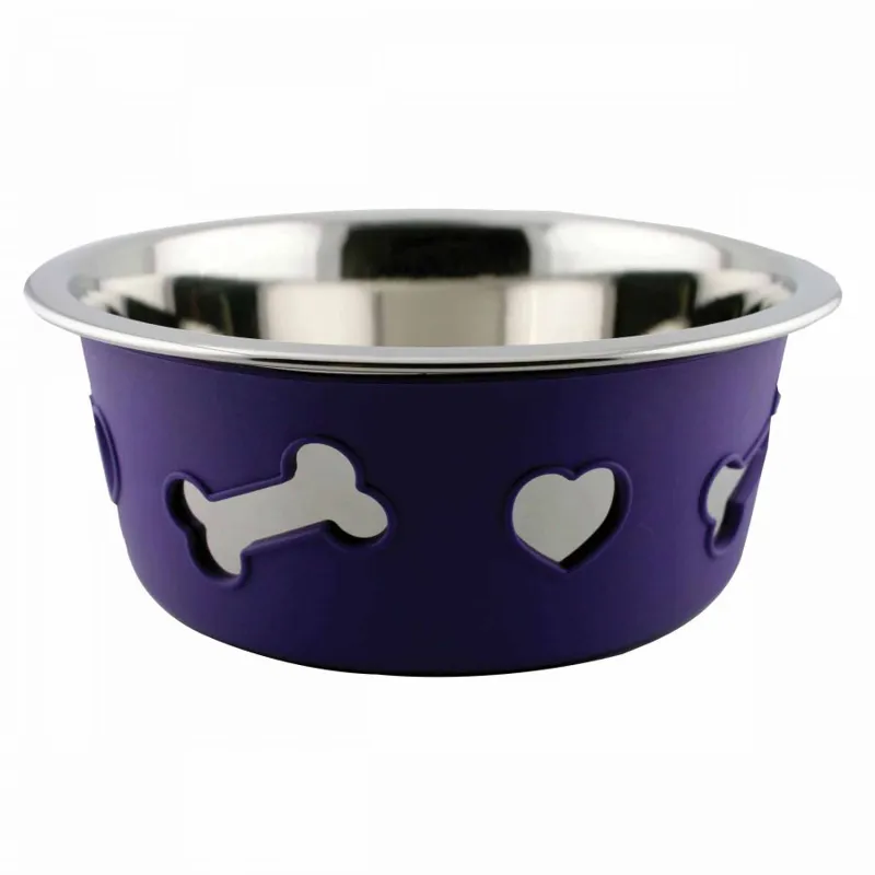 WeatherBeeta Non-Slip Stainless Steel Silicone Dog Bowl - Dark Purple