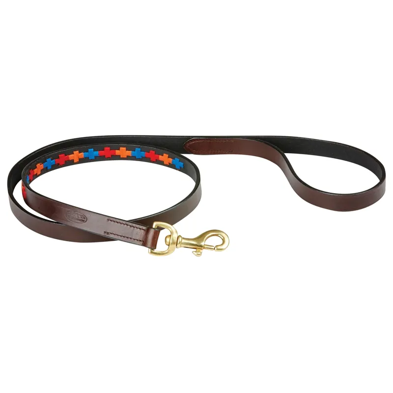 WeatherBeeta Polo Leather Dog Lead - Beaufort Brown/Red/Orange/Blue
