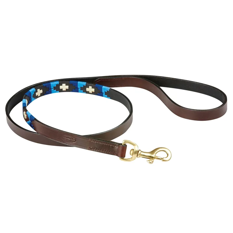 WeatherBeeta Polo Leather Dog Lead - Cowdray Brown/Blue/Blue