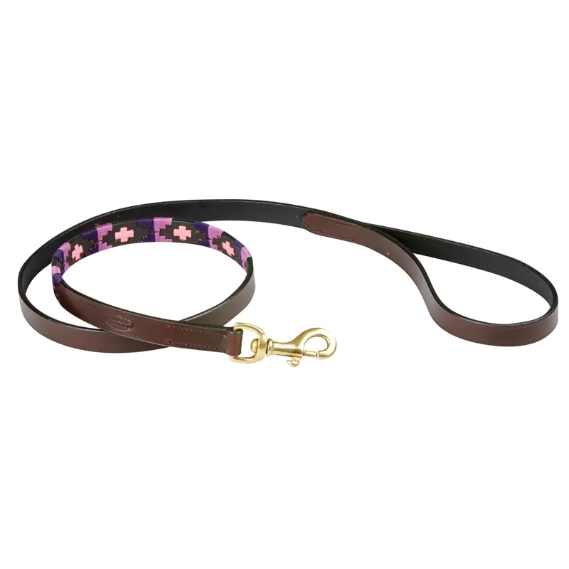 WeatherBeeta Polo Leather Dog Lead - Cowdray Brown/Purple/Purple