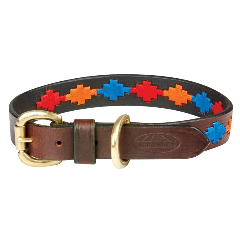 WeatherBeeta Polo Leather Dog Collar - Brown/Red/Orange/Blue
