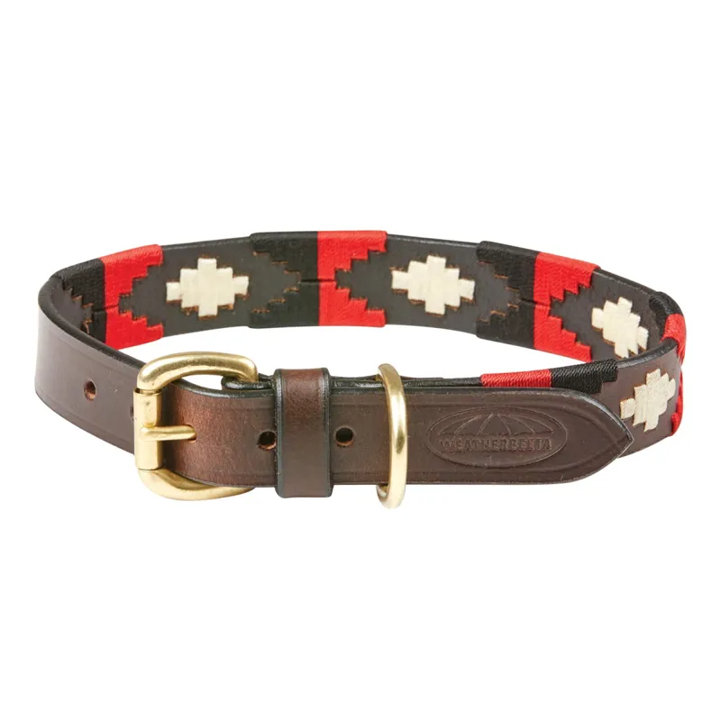 WeatherBeeta Polo Leather Dog Collar - Cowdray Brown/Black/Red/White