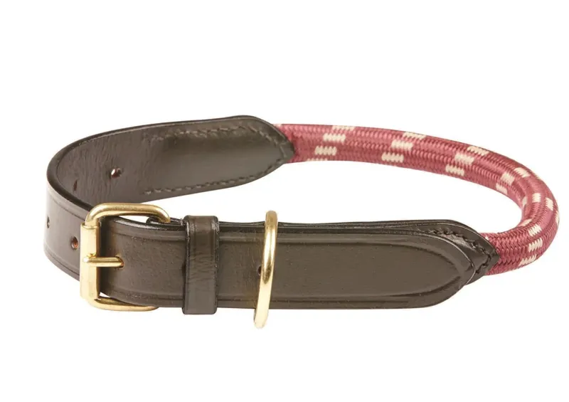 WeatherBeeta Rope Leather Dog Collar - Burgundy/Brown