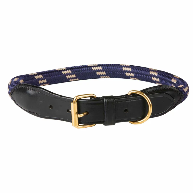 WeatherBeeta Rope Leather Dog Collar - Navy/Brown