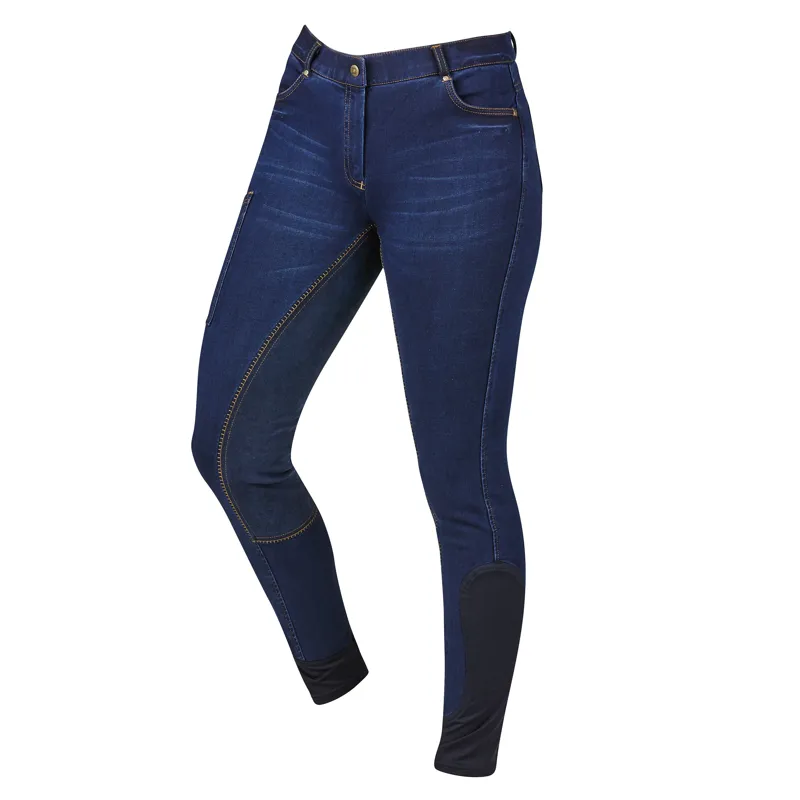 Dublin Ladies Shona Full Suede Seat Denim Breeches - Blue Denim/Navy
