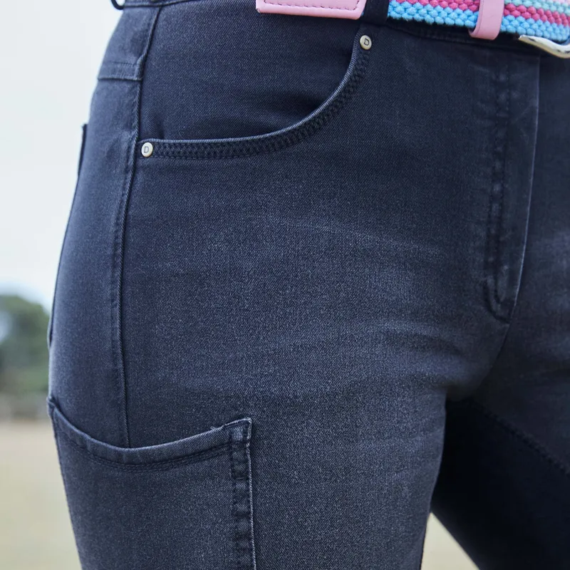 Dublin Ladies Shona Full Suede Seat Denim Breeches - Blue Denim/Navy-2