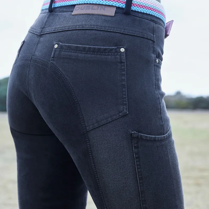 Dublin Ladies Shona Full Suede Seat Denim Breeches - Blue Denim/Navy-3
