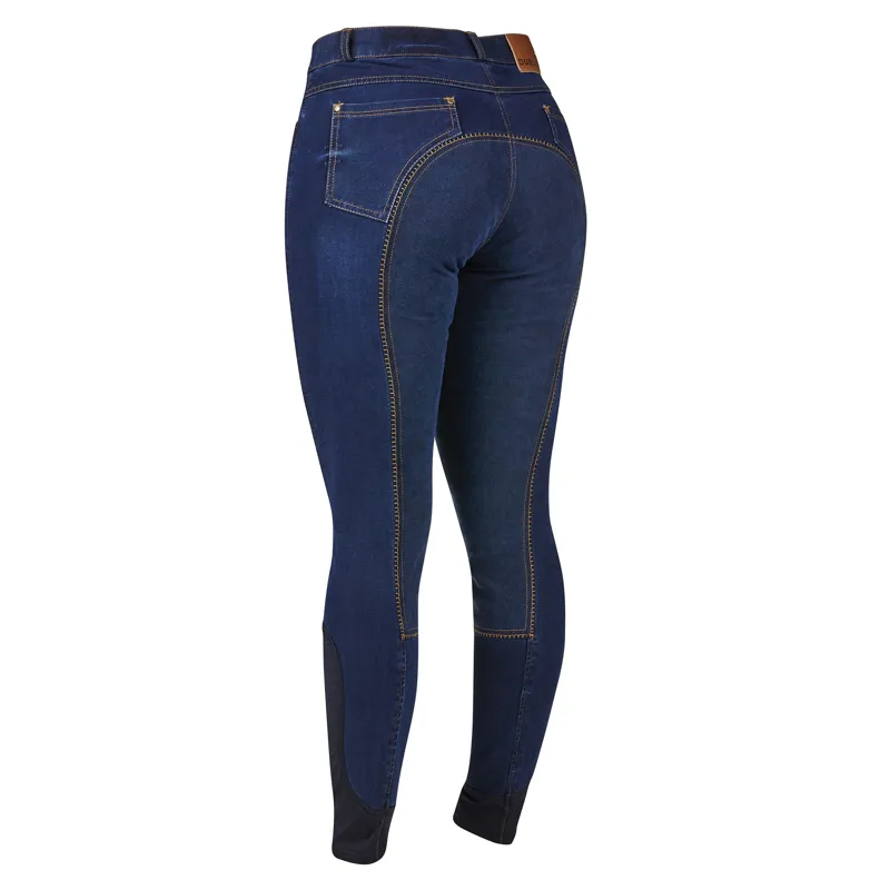 Dublin Ladies Shona Full Suede Seat Denim Breeches - Blue Denim/Navy-1