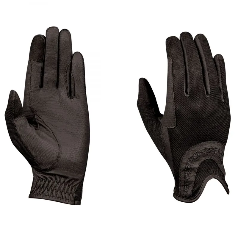 Dublin Pull On Glitter Mesh Back Riding Gloves - Black
