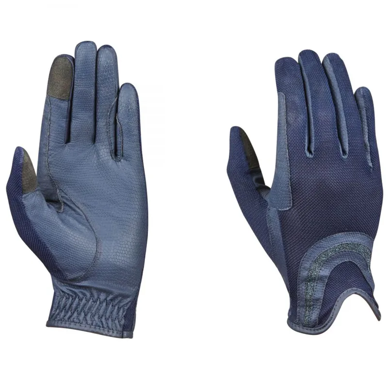 Dublin Pull On Glitter Mesh Back Riding Gloves - Navy