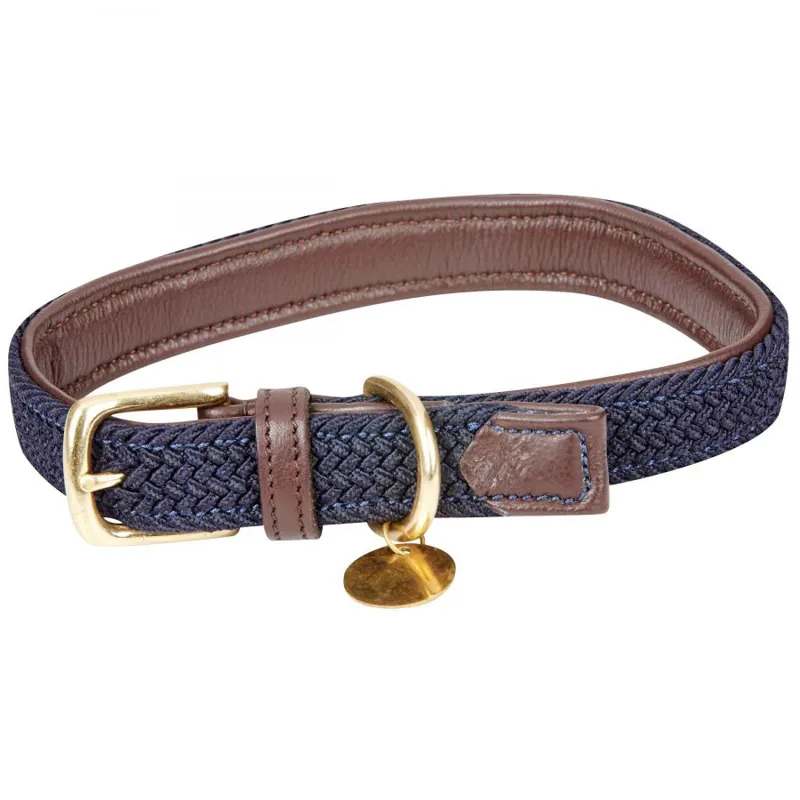 WeatherBeeta Leather Plaited Dog Collar - Brown/Navy