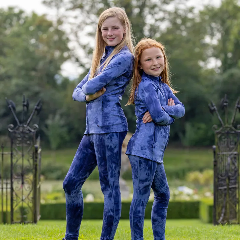 Shires Aubrion Children's Non-Stop Riding Tights - Navy Tie Dye-3