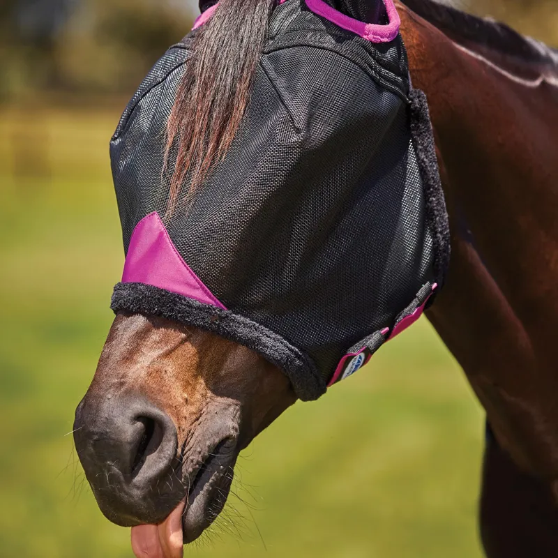 WeatherBeeta ComFiTec Deluxe Durable Mesh Fly Mask with Ears - Black/Purple-3