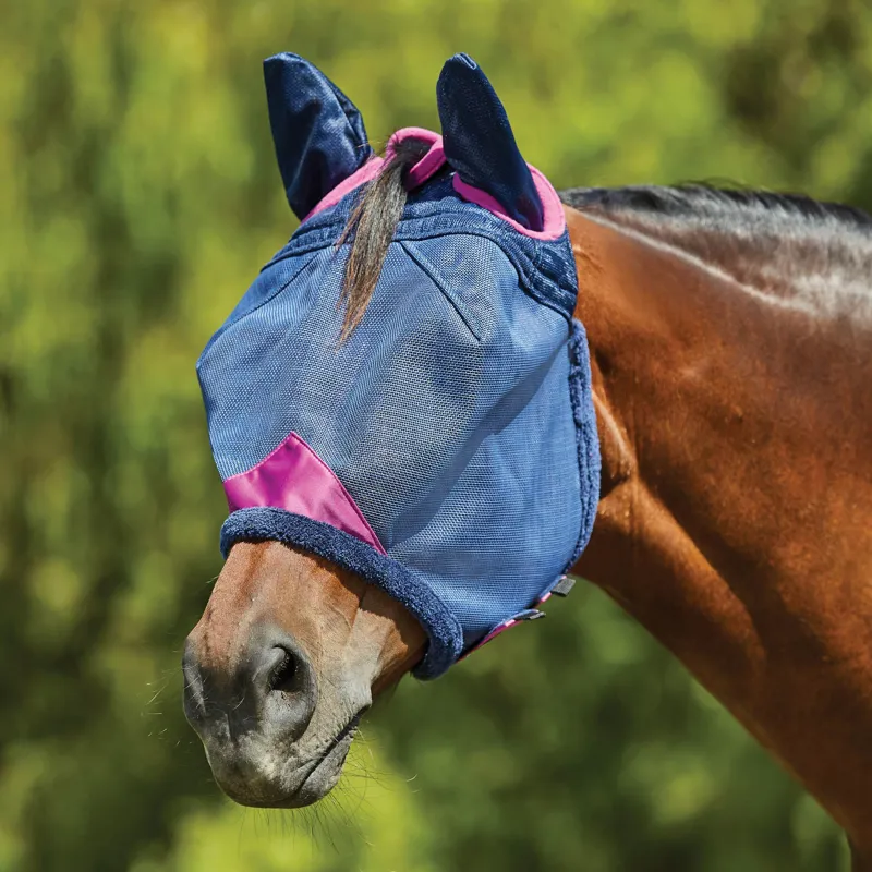 WeatherBeeta ComFiTec Deluxe Durable Mesh Fly Mask with Ears - Navy/Purple