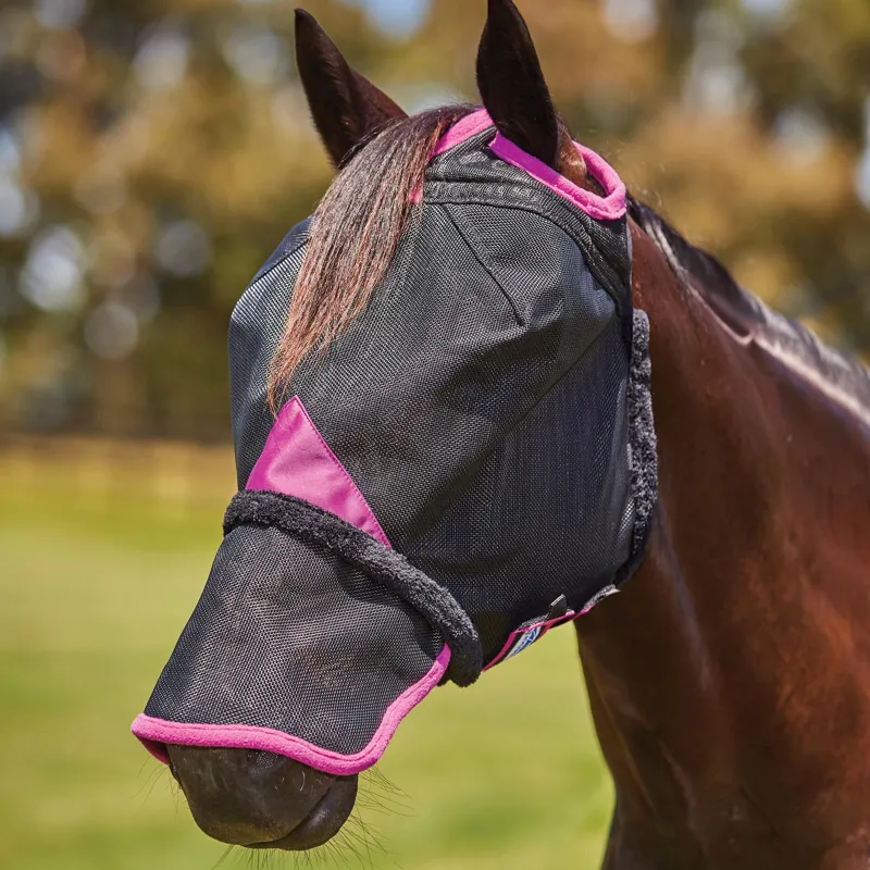 WeatherBeeta ComFiTec Deluxe Durable Mesh Fly Mask with Nose - Black/Purple