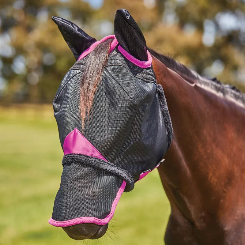 WeatherBeeta ComFiTec Deluxe Durable Mesh Fly Mask with Ears and Nose - Black/Purple