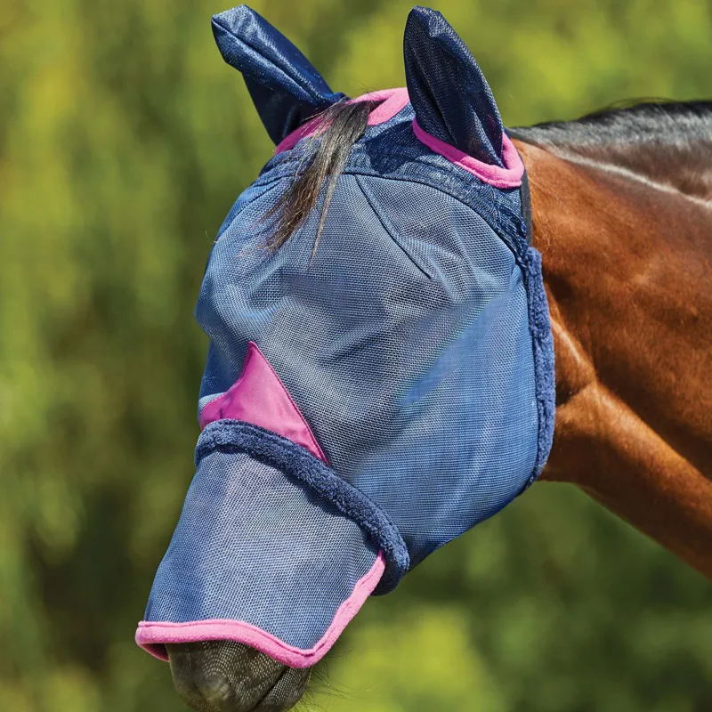 WeatherBeeta ComFiTec Deluxe Durable Mesh Fly Mask with Ears and Nose - Navy/Purple