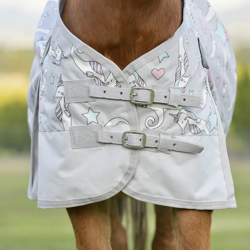Saxon Pony 600D 0g Standard Neck Lite Turnout Rug - Sea Unicorn Print-1