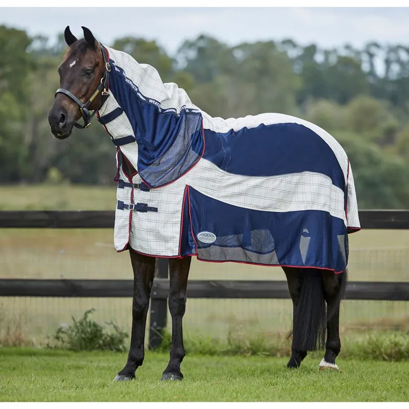 WeatherBeeta Breeze with Surcingle IV Combo Neck Fly Rug - White/Navy/Red