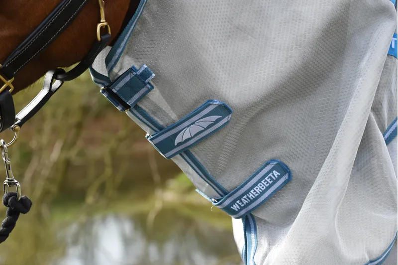WeatherBeeta ComFiTec Hexi Shield Combo Neck Fly Rug - Silver/Teal Blue-4