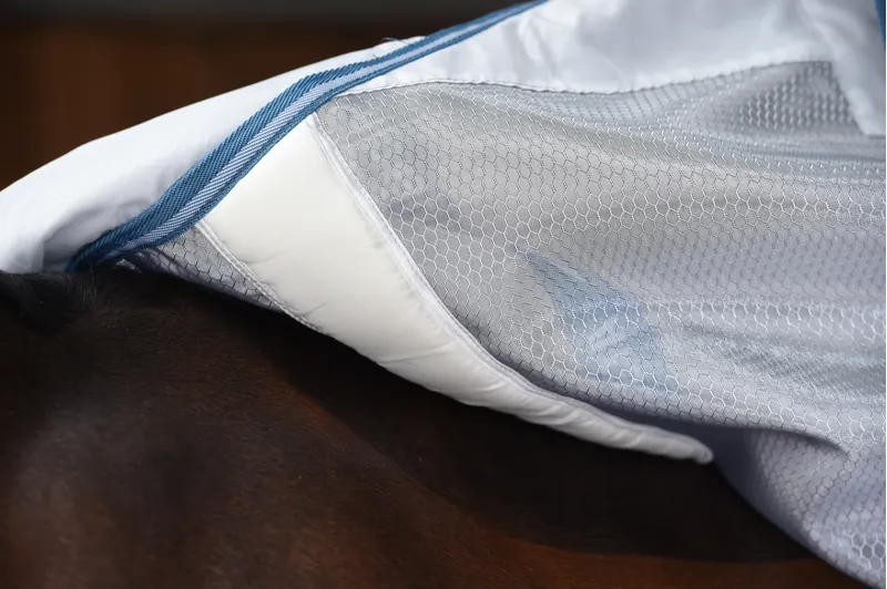 WeatherBeeta ComFiTec Hexi Shield Combo Neck Fly Rug - Silver/Teal Blue-6