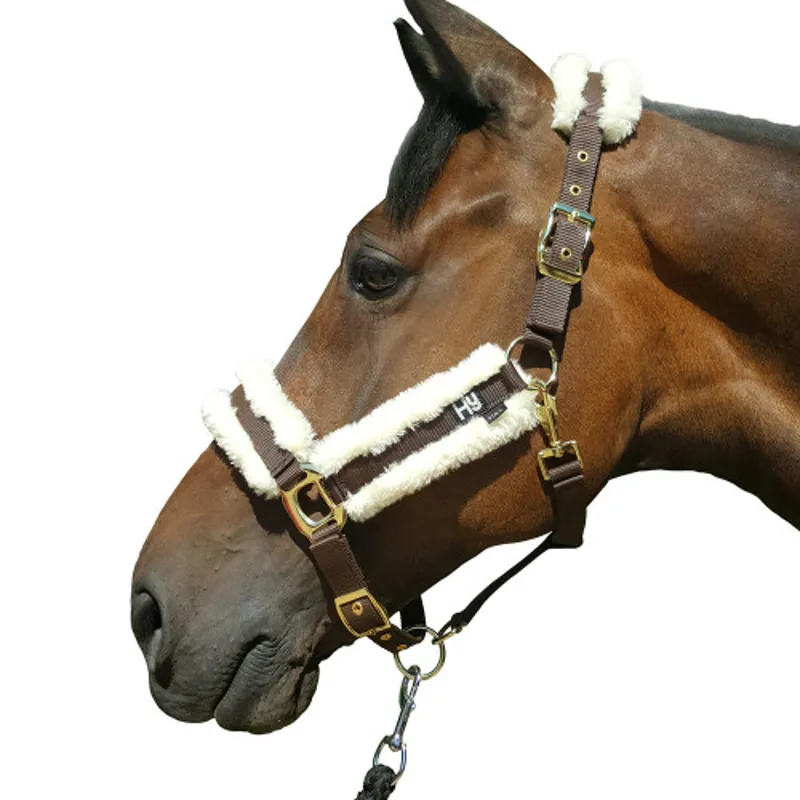 Hy Equestrian Sheepskin Head Collar - Brown/Cream