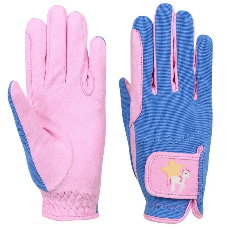 Little Rider Star In Show Children's Riding Gloves - Pink/Blue - X/Large