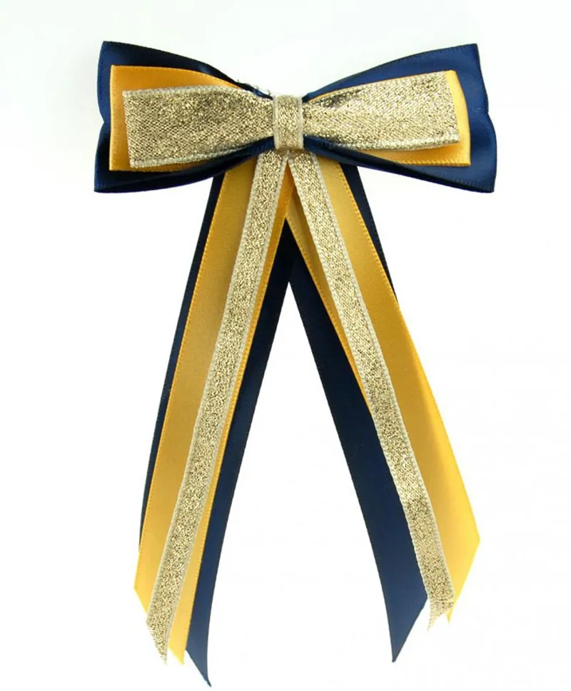 ShowQuest Hairbow and Tails - Navy/Sunshine/Gold