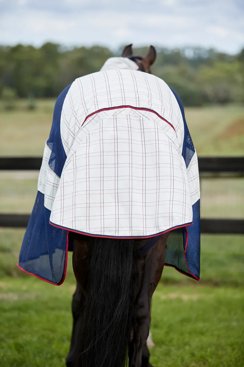 WeatherBeeta Breeze with Surcingle IV Combo Neck Fly Rug - White/Navy/Red-2