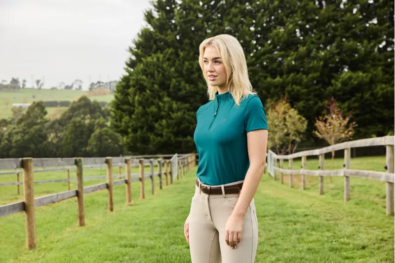 Dublin Tabby Short Sleeve Riding Top - Deep Lake-4