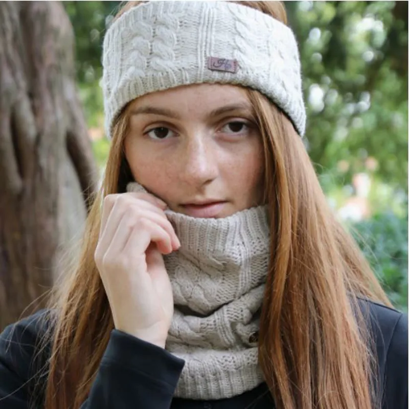 Hy Equestrian Meribel Cable Knit Headband - Oatmeal-1