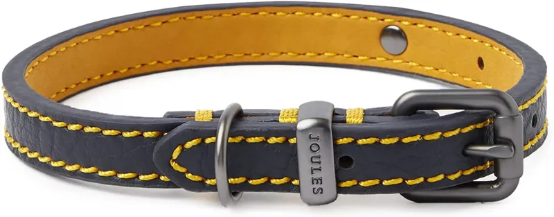Joules Leather Dog Collar - Navy