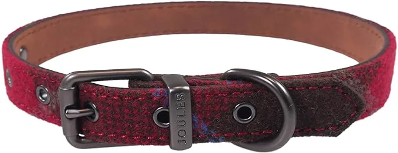 Joules Heritage Tweed Leather Collar - Red
