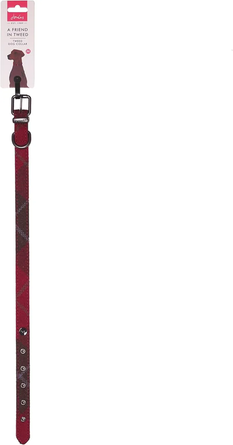 Joules Heritage Tweed Leather Collar - Red-1