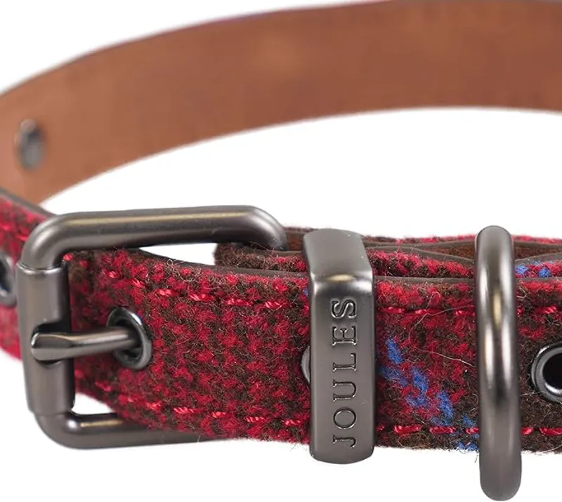 Joules Heritage Tweed Leather Collar - Red-2