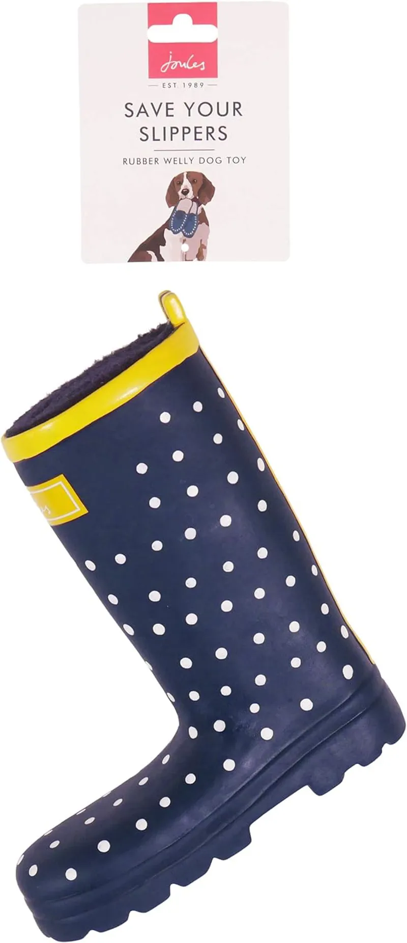 Joules Rubber Welly Dog Toy - Navy Spotty -2