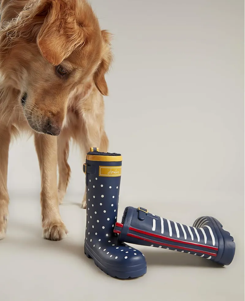 Joules Rubber Welly Dog Toy - Navy Spotty -3