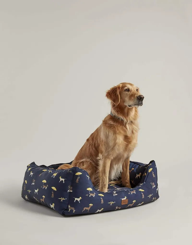 Joules Dog Print Box Bed - Navy