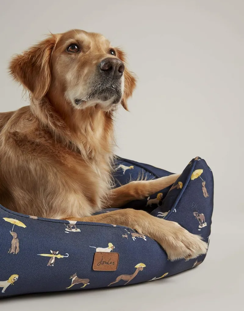 Joules Dog Print Box Bed - Navy-1