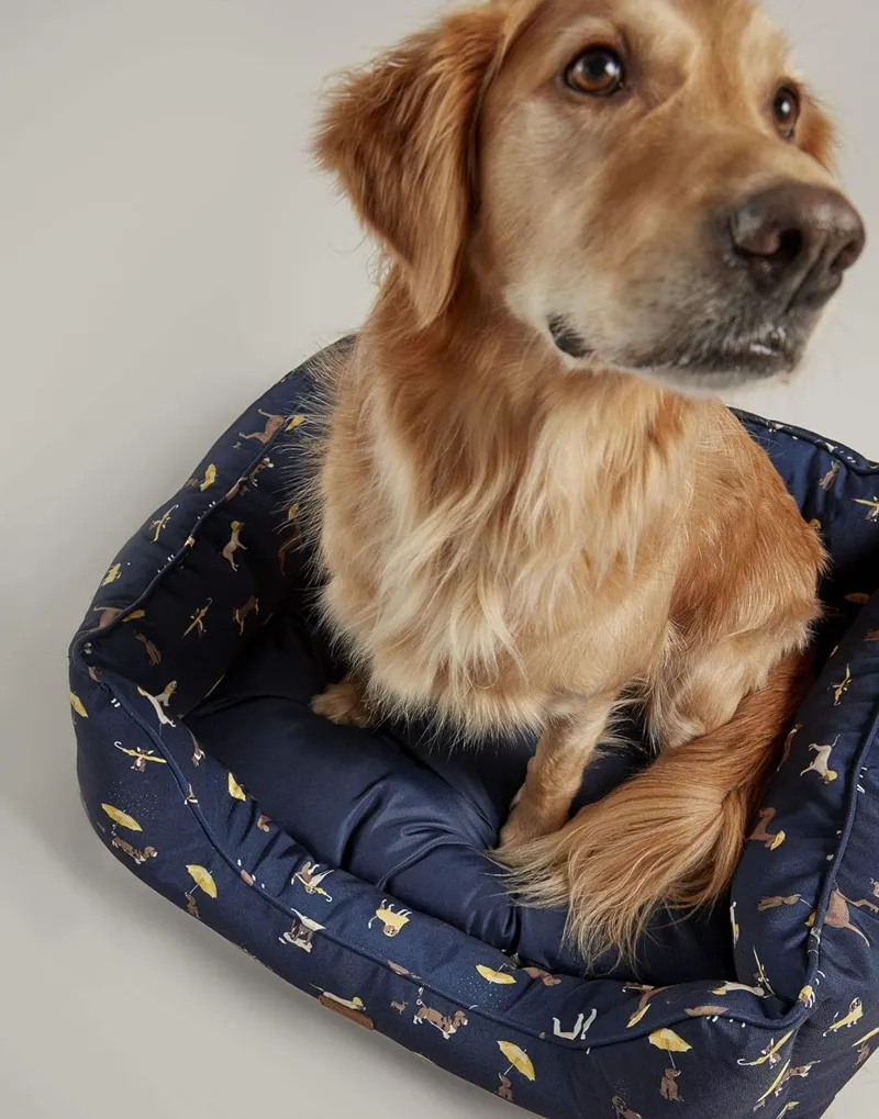 Joules Dog Print Box Bed - Navy-2