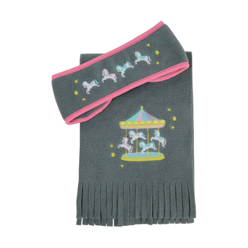 Little Rider Merry Go Round Headband and Scarf Set - Grey/Pink