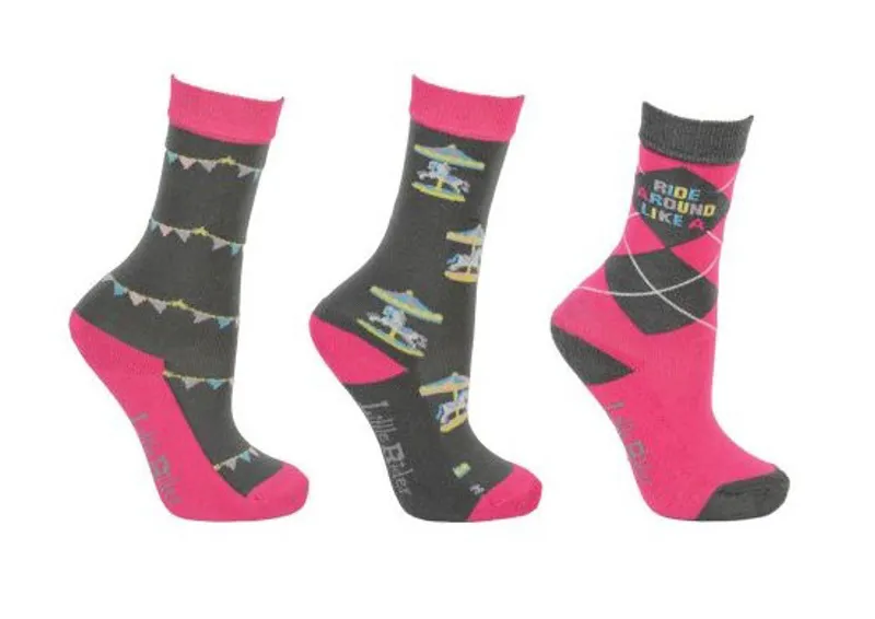 Merry Go Round Socks by Little Rider - Pack of 3 - Grey/Pink