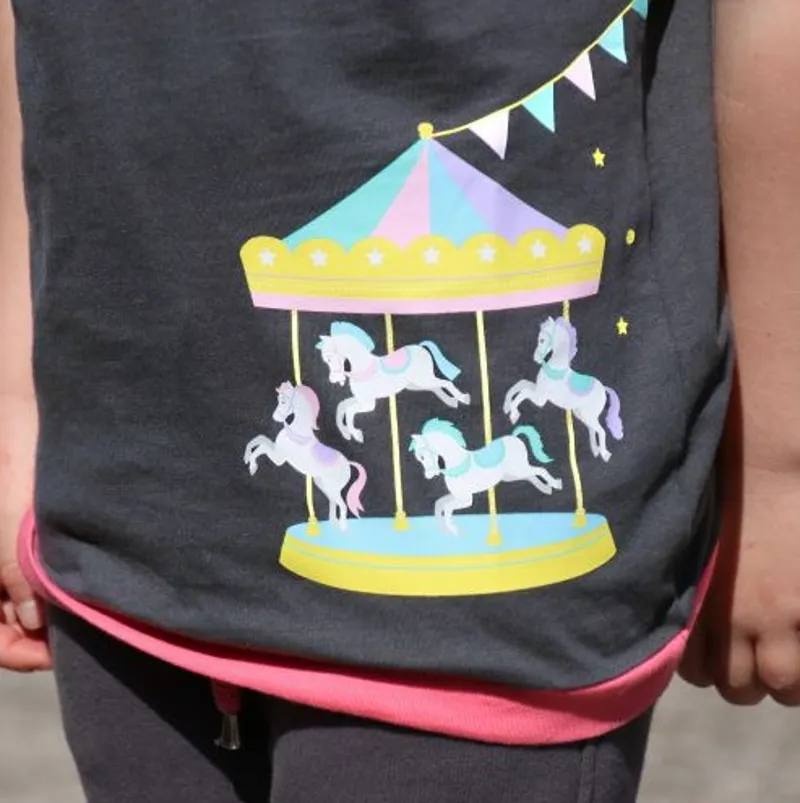 Merry Go Round T-Shirt by Little Rider - Grey/Pink-1