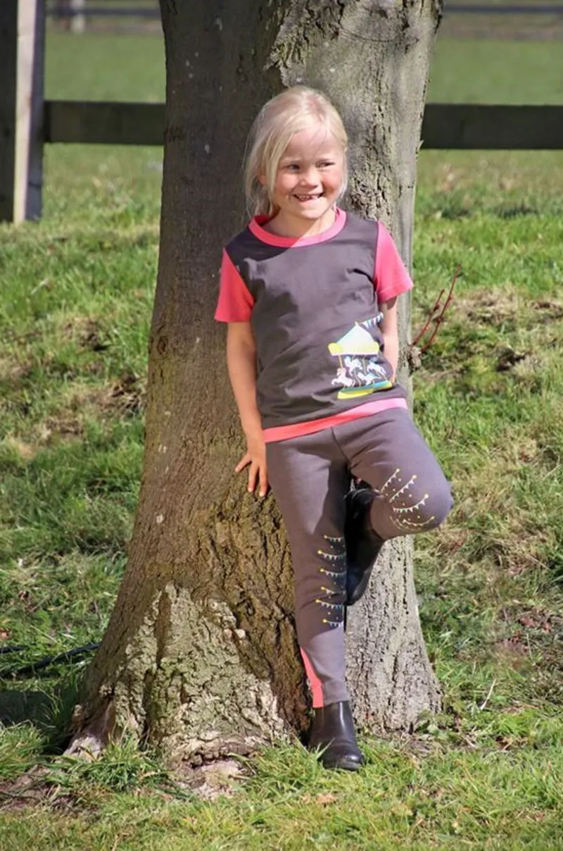 Little Rider Merry Go Round Pull on Jodhpurs - Grey/Pink-1